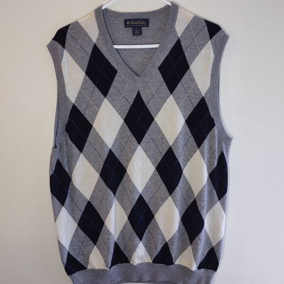 Brooks Brothers Men's Merino Wool Argyle Vest V-Neck Preppy Euro Chic Sz Large - Picture 2 of 7